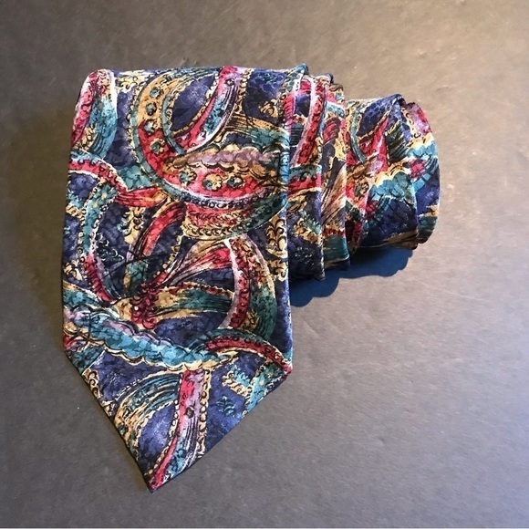 Vintage Christian Dior Monsieur 100% Silk Tie, Jewel Toned Abstract Pattern - Picture 9 of 9